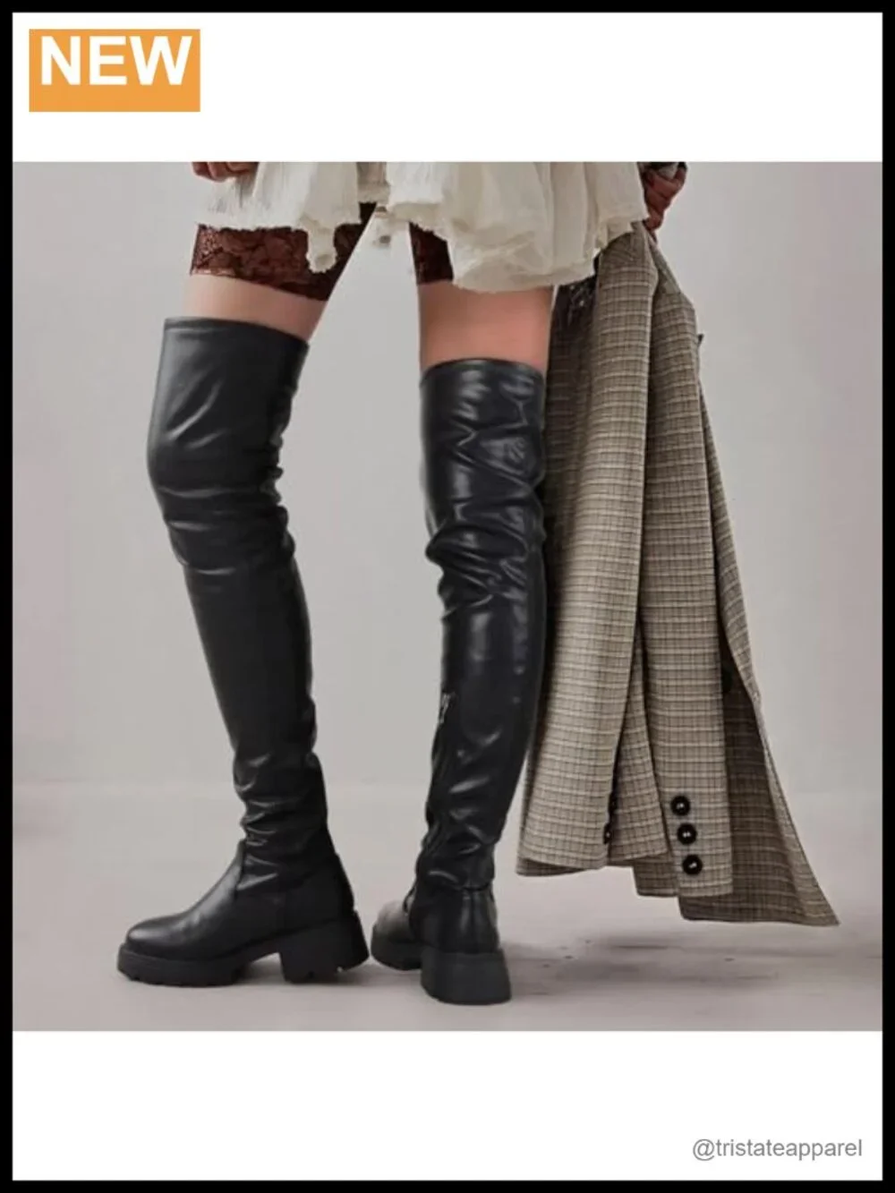Over the Knee High Boots Chunky Heel Slip On Faux Leather Stretch Thigh High